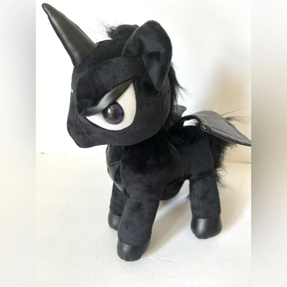 Black Unicorn Plush Stuffed Animal Dark Goth Plushie Punk Plush Faux Leather - Picture 3 of 10